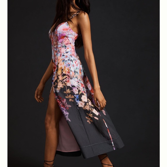 Floral corset midi dress with slit and adjustable straps - Picture 3 of 11